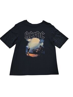 AC/DC  Womens Short Sleeve Shirt Lace Sleeves XL